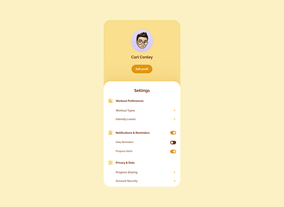 Settings app daily ui challenge flat design settings sport ui