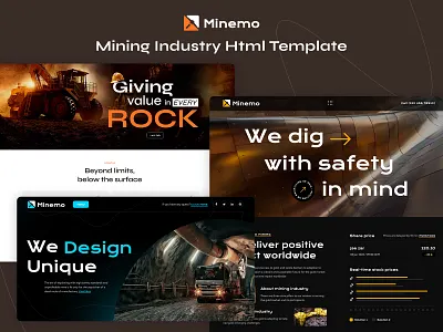 Minemo - Mining Industry Html Template bootstrap template client testimonial coal mining engineering factories gold mining html template html template website industrial theme industry landing page metal and minerals mining mining services mobile friendly responsive uiux web 3.0 layouts web development webdesign