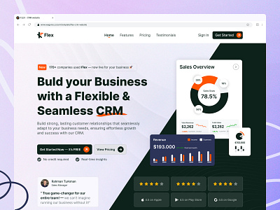 Flex - CRM Web Design (Hero Section) branding business web design business website crm dashboard crm landing page crm web design crm website template email marketing free template hero section landing page saas business website saas landingpage saas web design uiux design web design web design template website design agency website hero section website template