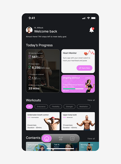 Workout app calories dark mode fitness health health tracking mobile app mobile design workout