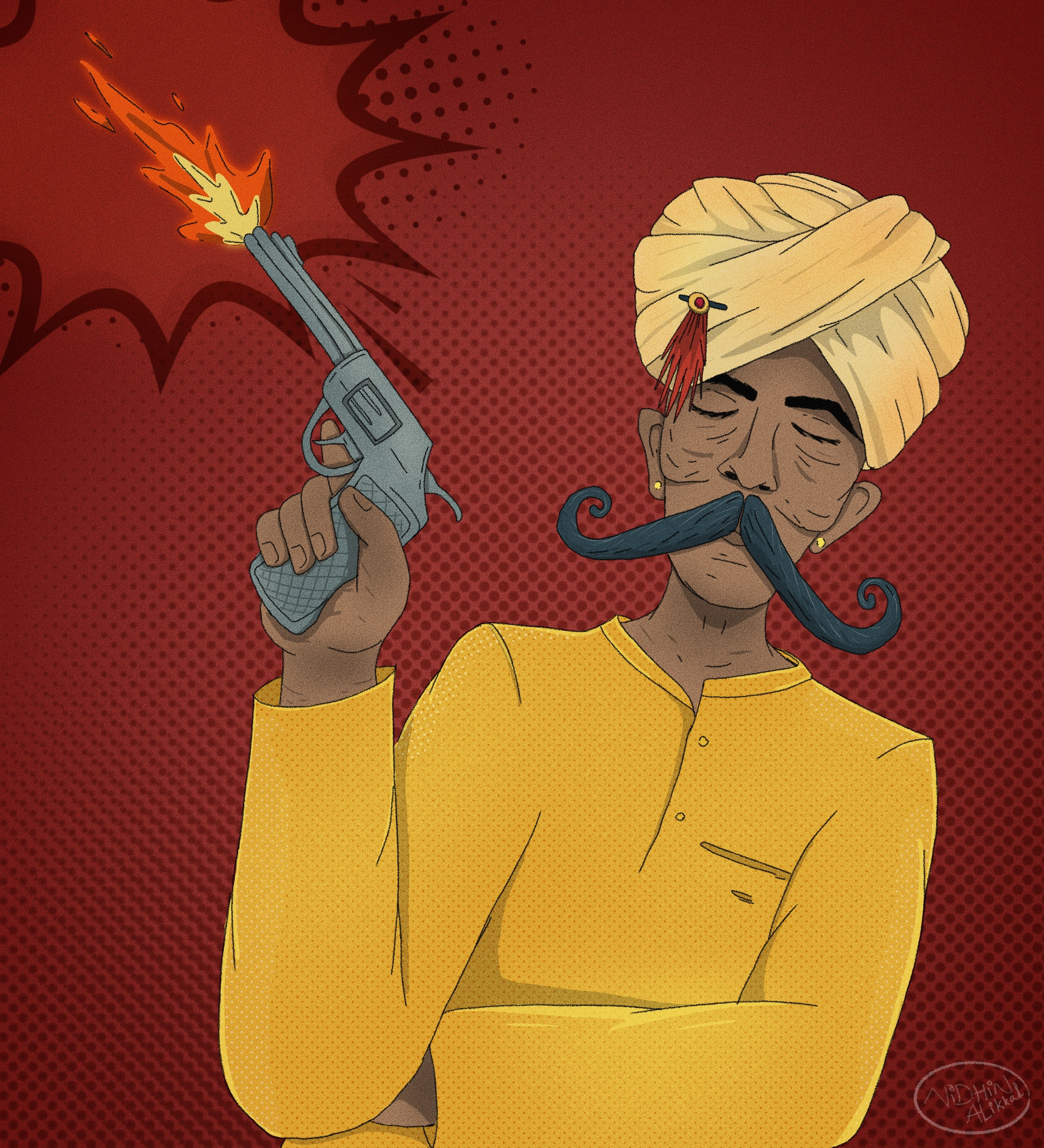 Illustration of an old man holding a gun gun illustration old man procreate