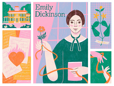 Famous Writers Illustrations: Emily Dickinson books design design studio digital art digital artist digital artwork digital illustration digital painting education graphic design history illustration illustration art illustrations illustrator illustrators literature writer writing