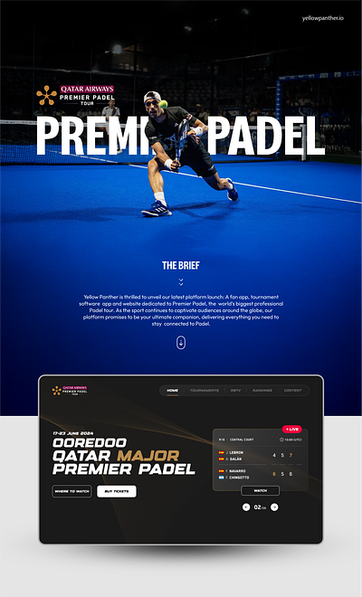 Premier Padel 3d animation b2b black blue branding gold graphic design motion graphics padel sports ui