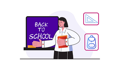 Back to school 2D Animation 2d animation back to school backpack classroom education educational content flat illustration learning tools lesson motion online learning online studying school school board school supplies studying teacher woman