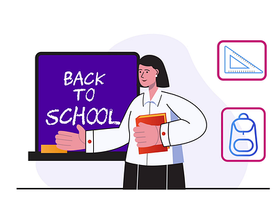 Back to school 2D Animation 2d animation back to school backpack classroom education educational content flat illustration learning tools lesson motion online learning online studying school school board school supplies studying teacher woman