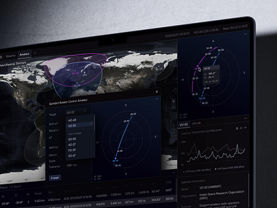 Dashboard Design for Satellite Monitoring and Management aerospace b2b datavisualization geospatial gnss microsatellite monitoring monitoring app orbit orbital satcom satellite sputnik telecommand telemetry tracking transmission ui web web design