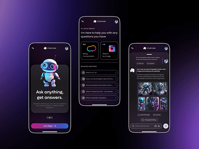 AI Chatbot Screens 3d ai artificial inteligence chatbot chatbotscreen chatgpt chatscreen darktheme design gradient graphic design mobile design ui