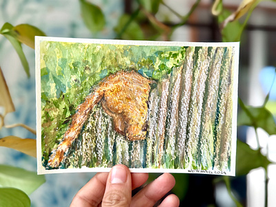 Queue de chat - Cat tail 🐈 - L'alphabet de mon jardin 2024 alphabet jardin animal art cat chat contemplation cute garden gato gouache green illustration natasha gonzalez orange poetic queue tail traditional artist uplifting watercolor