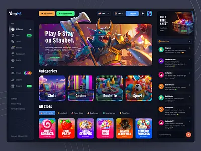 Staybet - Online Casino Interface banners betting blockchain casino crypto crypto casino dashboard gambling game game icons game tiles games gaming igaming illustration online casino slot games slots social casino twinace