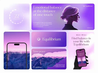 Equilibrium® - Healthcare Branding | Mental Health App Design ai platform brand identity brand sign health branding healthcare logotype interaction design logo design meditation app ui meditation mobile app mental health app mental health assessment mental health brand mental health support mental therapy mindfulness design mood tracking online therapy app ui ux design visual identity wellness app