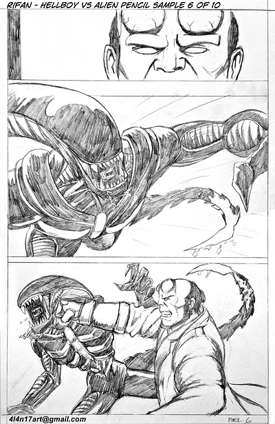 Hellboy vs Alien Page Samples art artist artwork character illustration comic art comic artist comic book comic style comics drawing fanart ideas illustration pencil pencil sketch penciller practice sequential art sketch training