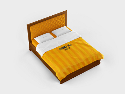 Double Bed bed bed linen bedroom blanket cotton double fabric linens mockup mockups pillow pillows room wood