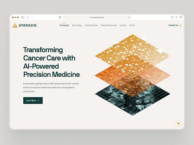 ataraxis.ai - AI Precision Medicine for Cancer Care UIUX Hero ai drug discovery ai precision medicine biotech biotech landing page biotech web design biotech website biotechnology clean drug discovery drug discovery website gold green hero section machine learning website minimal modern precision medicine precision medicine website responsive website soft