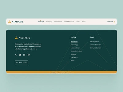 ataraxis.ai - AI Precision Medicine - Top Nav & Footer Component ai drug discovery ai precision medicine biotech biotech landing page biotech web design biotech website biotechnology clean drug discovery website footer gold green machine learning website minimal modern precision medicine website responsive website soft top nav top nav layout