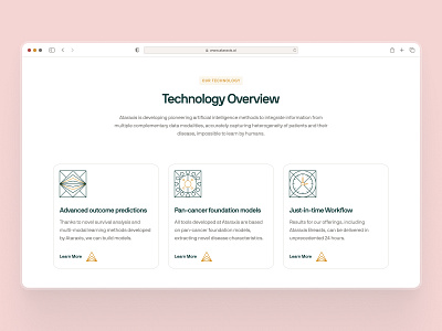ataraxis.ai - AI Precision Medicine - Technology Features UI ai drug discovery ai precision medicine biotech biotech landing page biotech web design biotech website biotechnology clean drug discovery website feature card features list gold green list ui machine learning website minimal modern precision medicine website responsive website soft