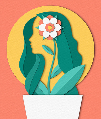 Growth art design editorial flower growth illustration leaves magazine mental health paper craft plant profile silhouette woman