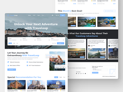 TravelLoop - Travel Landing Page booking website design web figma hotel booking website travel landing page travel web travel website ui ui design webdesign