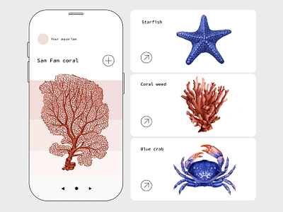 Aquarium: Sea Element Illustrations botanical coral crab fish handdrawing illustration interface mobile app sea seaweed starfish underwater