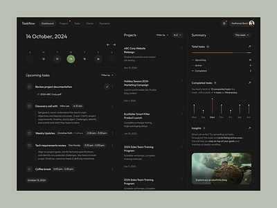 Taskflow Dashboard calendar dashboard ui ux