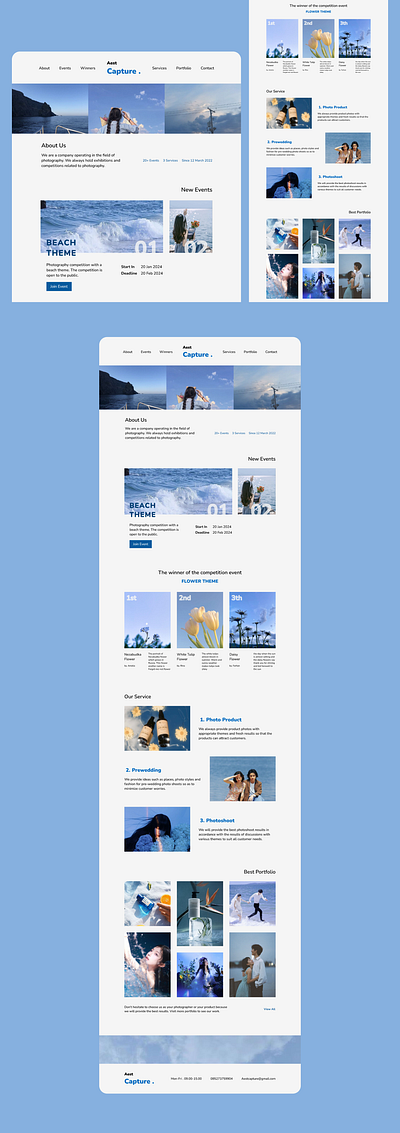 [Landing Page Website UI] Photography Website bluewebsite competionwebsite design photography photographyuidesign photographywebsite ui uidesign uiwebsite userinterface userinterfacedesign website websitedesign