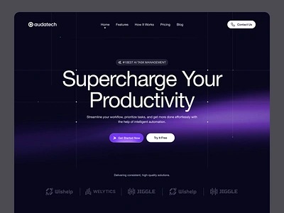 Audatech - AI Task Management agency ai company dark design digital elementor framer mode platform product saas software technology ui webflow website wordpress