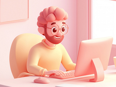 Cute 3D Cartoon Man Working on a PC 3d 3d design 3d designer 3d man 3d model banner design blender branding cartoon cartoon 3d cute cute character design fiverr freelancer funny gerdoo graphic design illustration pastel colors