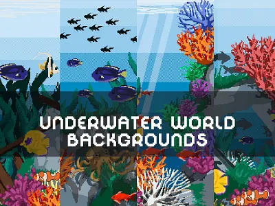 Underwater World Pixel Game Backgrounds 2d art asset assets background backgrounds bg game game assets gamedev illustration indie indie game parallax pixel pixelart pixelated seamless set