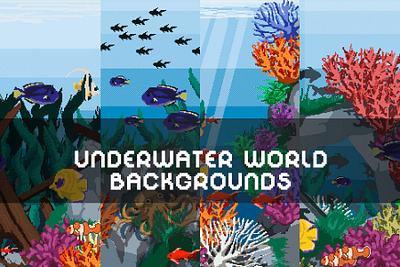 Underwater World Pixel Game Backgrounds 2d art asset assets background backgrounds bg game game assets gamedev illustration indie indie game parallax pixel pixelart pixelated seamless set