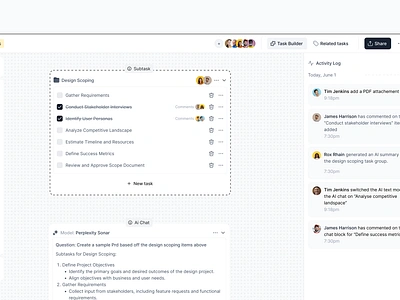 AI-Enhanced Task Management Board with Visual Layout ai aichat app canvas collaboration design dotgrid figma minimal saas task task management team ui ux workflow