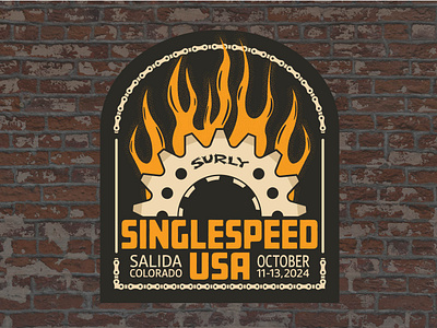 Surly Single Speed USA Sticker bicycle bikes design digital illustration flames gear graphic design illustration singlespeed surly