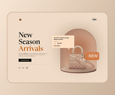 Ecommerce Bag bagdesign cleanui dribbbléhots ecommerce design fashionui hero section landingpage minimaldesign modernui newarrivals productpage productshowcase ui uitrends ux webdesign webinterface