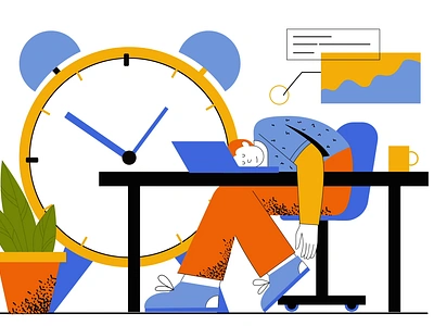 Deadline And Overwork 2D Animation 2d animation burnout clock deadline desk work employee exhausted flat illustration man motion office office life overwork productivity stress time management tired worker working late