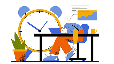 Deadline And Overwork 2D Animation 2d animation burnout clock deadline desk work employee exhausted flat illustration man motion office office life overwork productivity stress time management tired worker working late