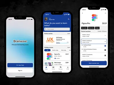 Brainwave • Learning Platform App appdesign branding darkmodeui design graphic design illustration landing page learning platform logo mobile app ui user experience user interface ux vector web design