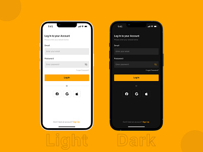 Login Screen- Light & Dark Theme dark theme light theme login screen onboarding screen sign up screen trending ui