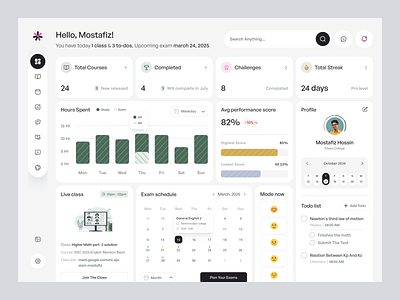 Student Progress Dashboard for an Educational platform dashboard education educational platform elearning learn saas