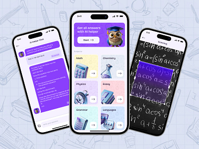 AI Homework Helper - Mobile App design ai app design education figma graphic design illustration mobileapp project scanner ui userinterface ux