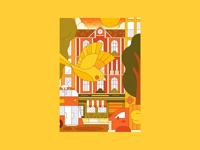 Neighbourhood Series pt 023 architecture bird bird poop birds building bus canary city double decker bus flats houses illustration illustrator london poop pub tfl trees truck united kingdom