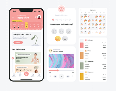 Mobile App UI/UX Design | Support for Women branding design feeling figma graphic design health icon illustration logo mobile app photoshop support tracker ui ux wellness women