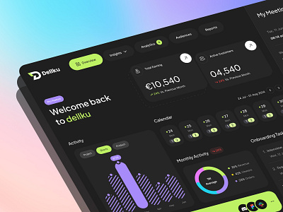 The Ultimate Dark Mode Dashboard for Meetings & Data Tracking agency app dashboard dellku design landing overview presentation preview ui uiux website