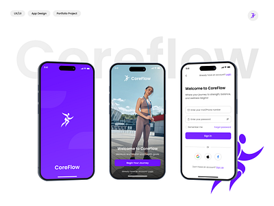 Coreflow - Fitness App Splash screens app appdesign application creative fitness fitnessapp login minimal modern new rasikkanzariya signup splashscreens trending ui uiux ux