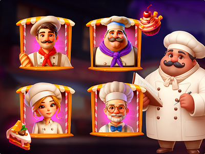 Food fiesta 2d art animation baguette casino ceke character design cook food gambling graphic design i gambling illustration original design pie slot element street food ui ui ux game