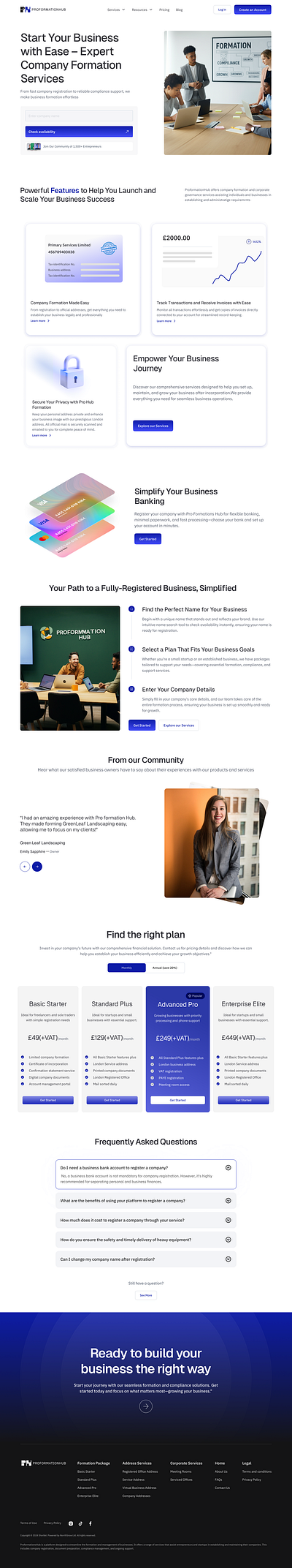 Proformation Hub Landing Page company company formation formation landing page saas ui ui design