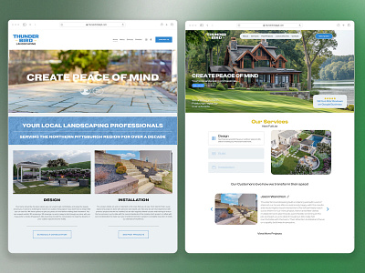 Website Redesign - Thunderbird Landscaping branding brick and mortar business design framer framer website hero section landing page landscaping local business outdoors redesign ui ux web design website