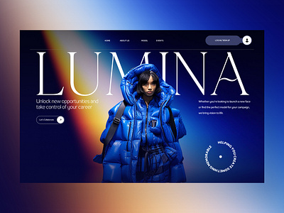 Lumina Web Ui Landing Shot ai ai fashion branding design digital art graphic design illustration midjourney model agency modelling photography ui ui design ux ux design web design