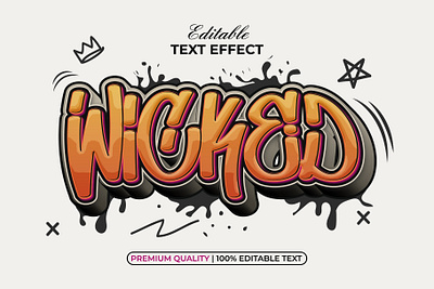 Wicked Text Effect Graffiti Style art design editable font gradient graffiti lettering logo logotype mural street style text effect type typeface typography vector