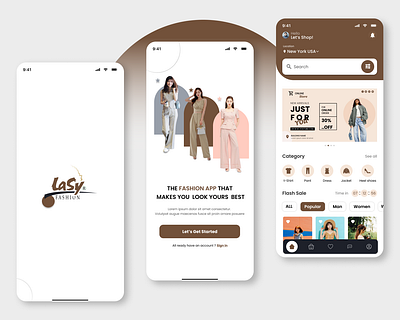 "Minimalistic Fashion App Design for Lasy Fashion" brown palette clean ui dribbble shot e commerce design fashion app fashion design fashion ui minimal design mobile app design mobile ui mobile ux modern design onboarding screen product categories product page shopping app shopping experience ui design user interface ux design