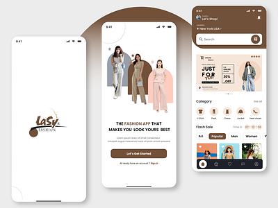 "Minimalistic Fashion App Design for Lasy Fashion" brown palette clean ui dribbble shot e commerce design fashion app fashion design fashion ui minimal design mobile app design mobile ui mobile ux modern design onboarding screen product categories product page shopping app shopping experience ui design user interface ux design