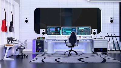 Modern Record Studio 3d ai music blender cycles modeling music record studio ui