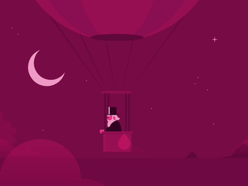 Montgolfière animation baloon gif montgolfière moon night old man pink travel